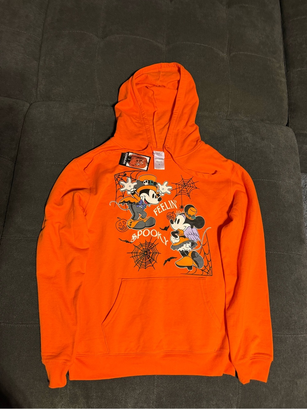 NWT Disney Mickey & Minnie Mouse Halloween "Feelin' Spooky" Orange Hoodie - Smal